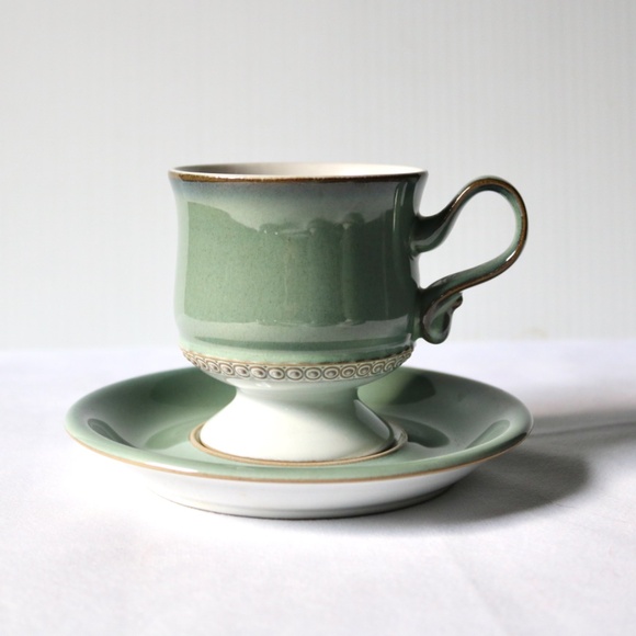 DENBY Set of 4 Vintage Venice Green Stoneware Tea Coffee Cup Saucer Fall - Picture 3 of 13